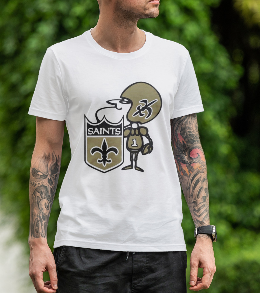 New Orleans Saints 1967 Alt Logo Fleur-de-Lis Football Player T-Shirt