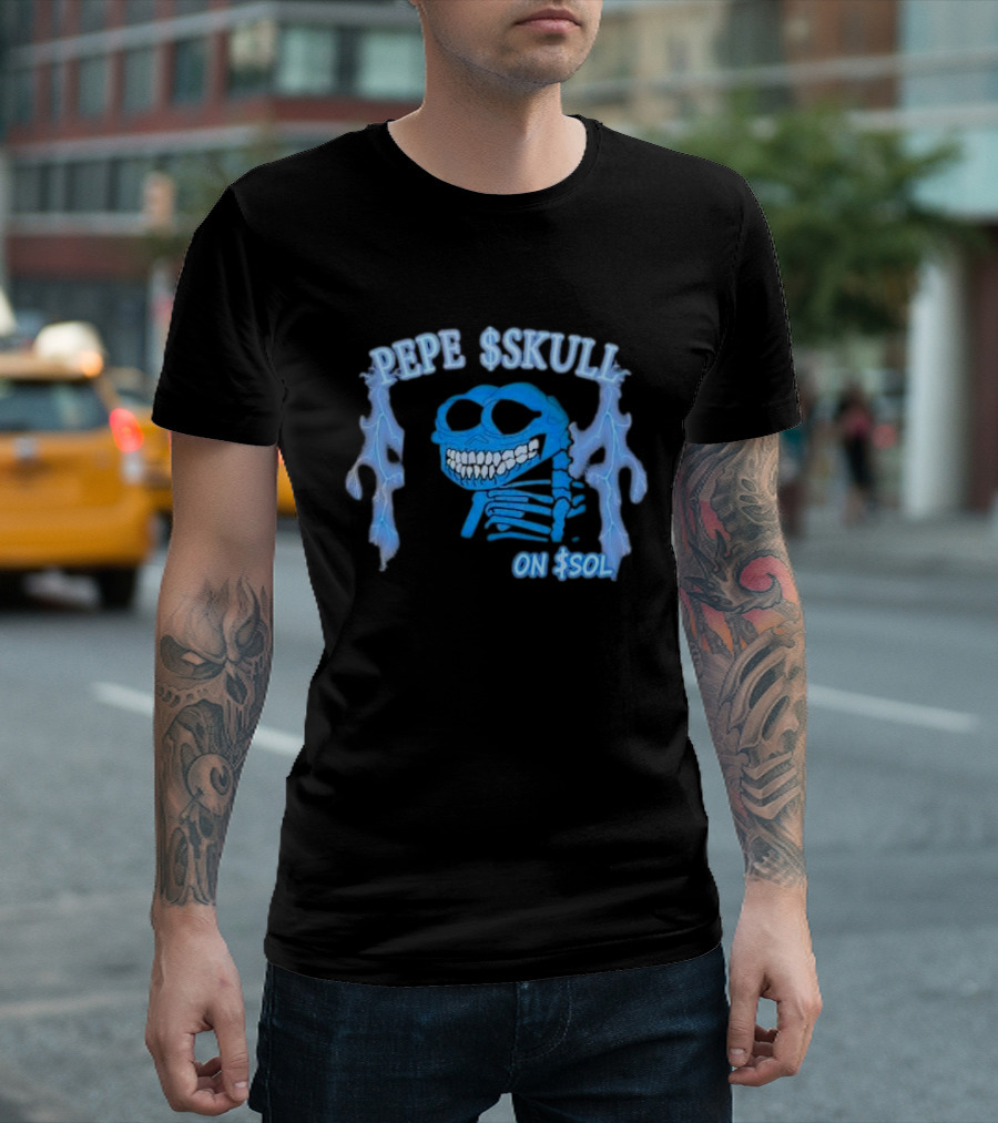 PEPE SKULL ON SOL Thunder Lightning Skeleton T-Shirt