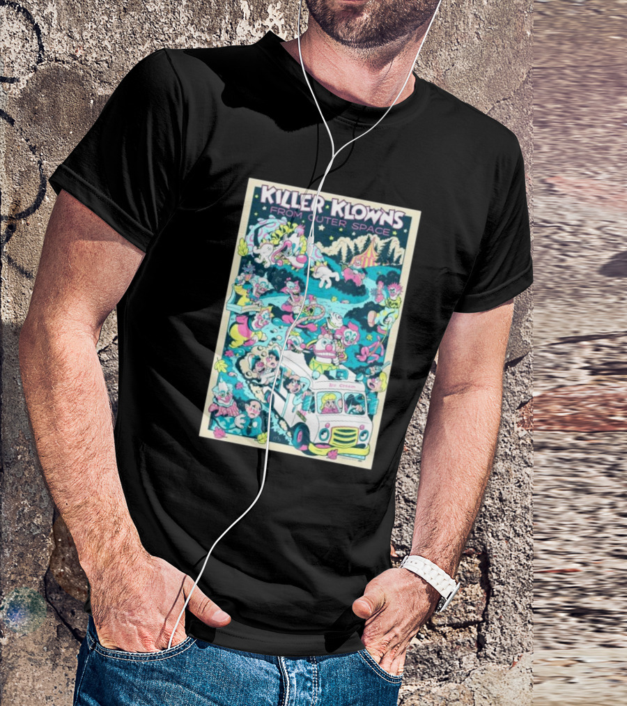 Killer Klowns From Outer Space Ice Cream Truck Invasion With Colorful Circus Characters T-Shirt