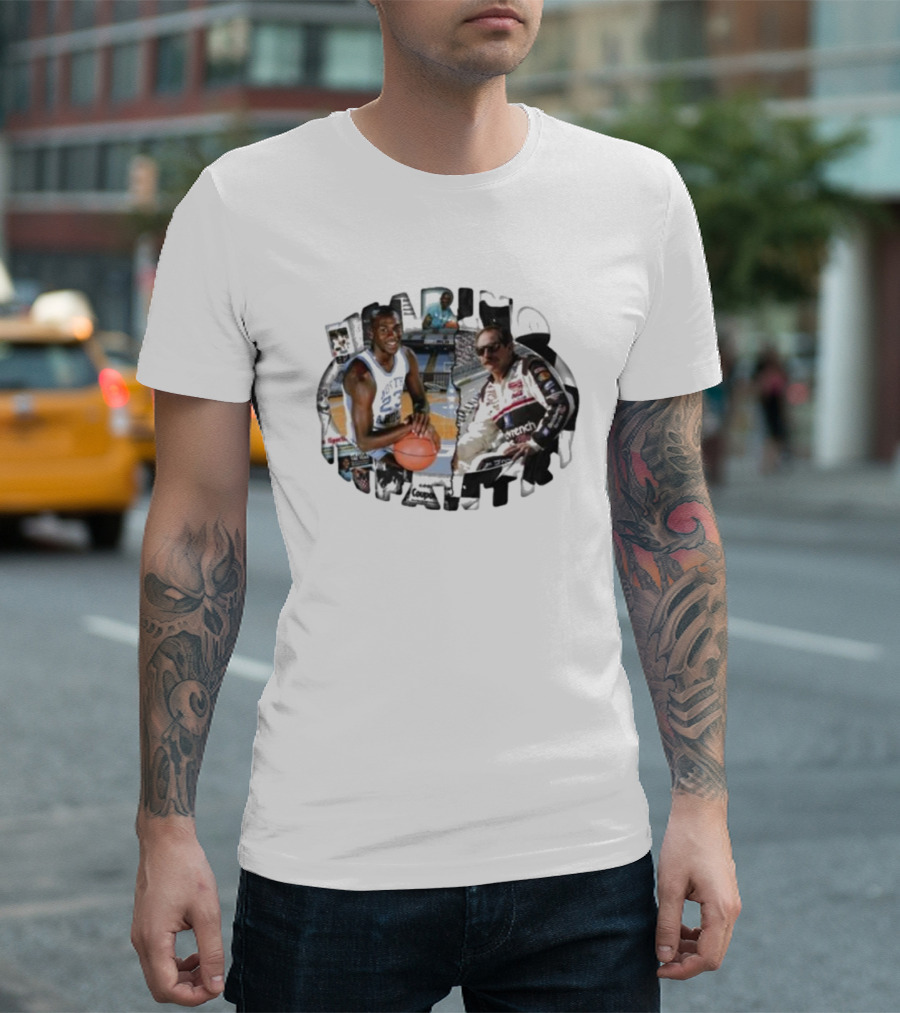 Marino Infantry Dale Earnhardt and Michael Jordan Crossover Sports Legends Collage T-Shirt