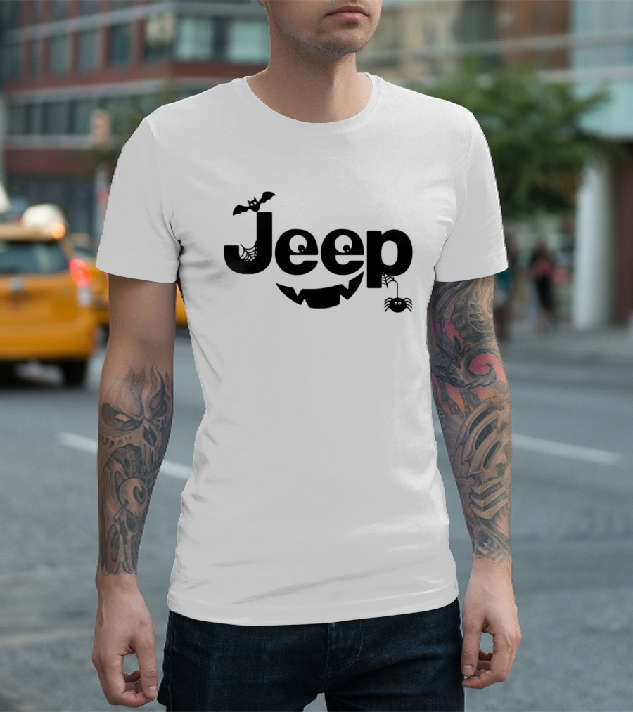 Halloween Jeep Logo with Bat, Spider, and Web Elements T-Shirt