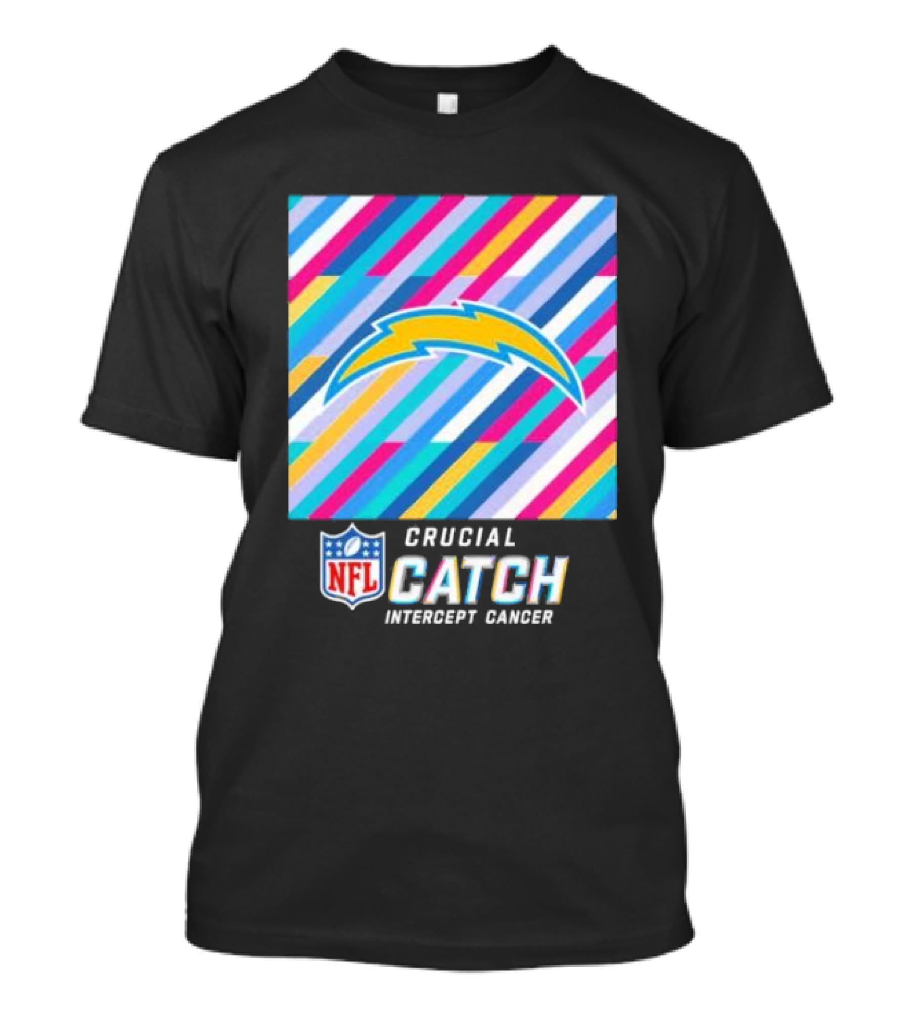 Los Angeles Chargers NFL 2024 Crucial Catch Intercept Cancer Multicolor T-Shirt