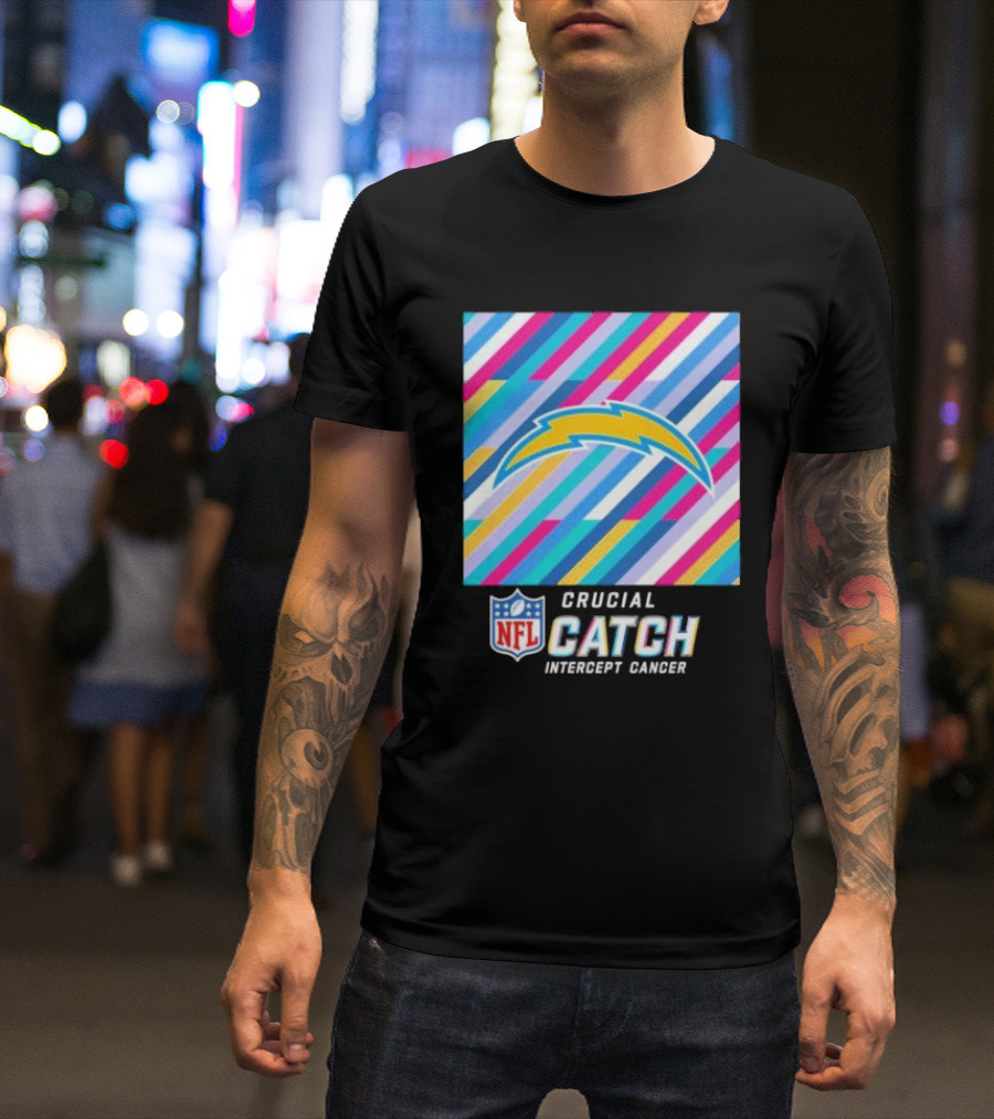 Los Angeles Chargers NFL 2024 Crucial Catch Intercept Cancer Multicolor T-Shirt
