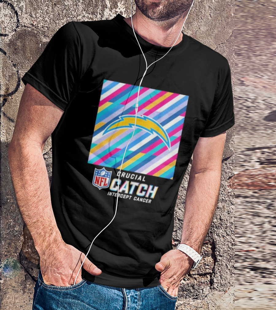 Los Angeles Chargers NFL 2024 Crucial Catch Intercept Cancer Multicolor T-Shirt