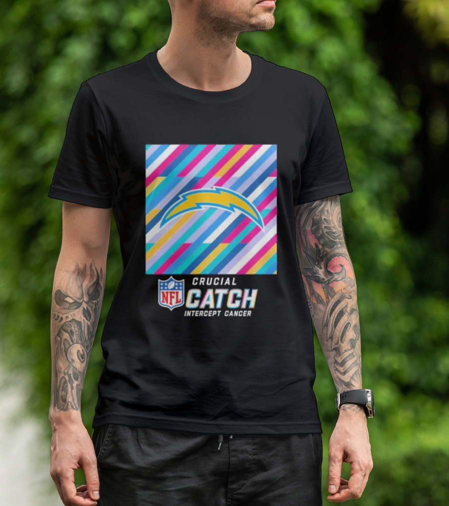 Los Angeles Chargers NFL 2024 Crucial Catch Intercept Cancer Multicolor T-Shirt