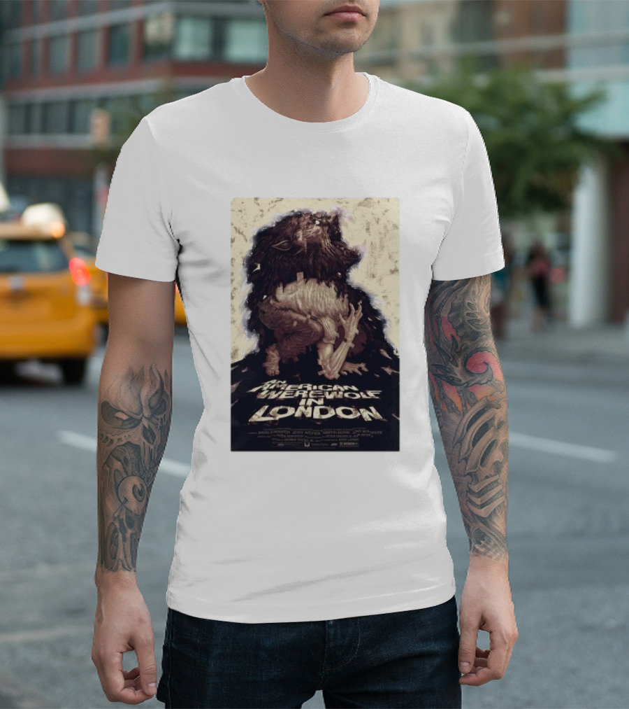 An American Werewolf In London Poster With Wolf Character T-Shirt
