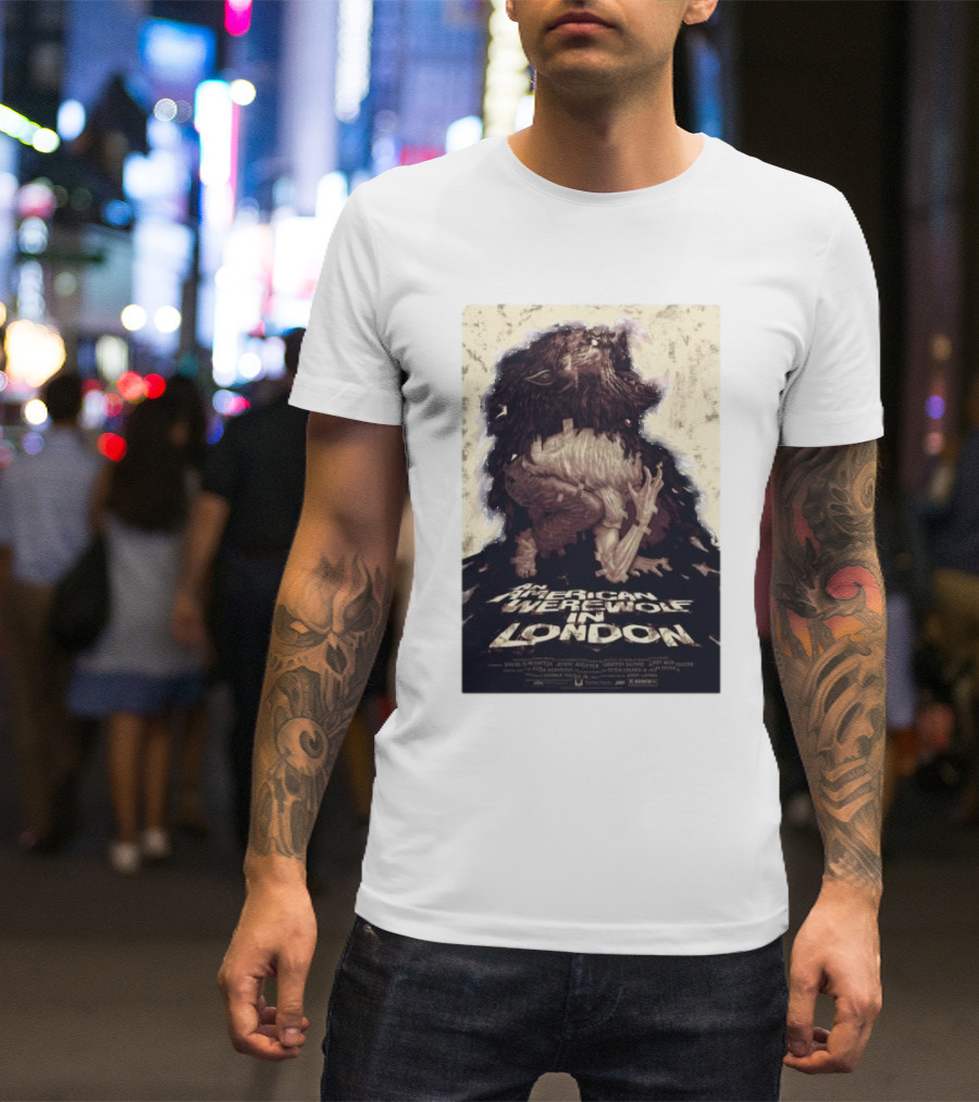 An American Werewolf In London Poster With Wolf Character T-Shirt
