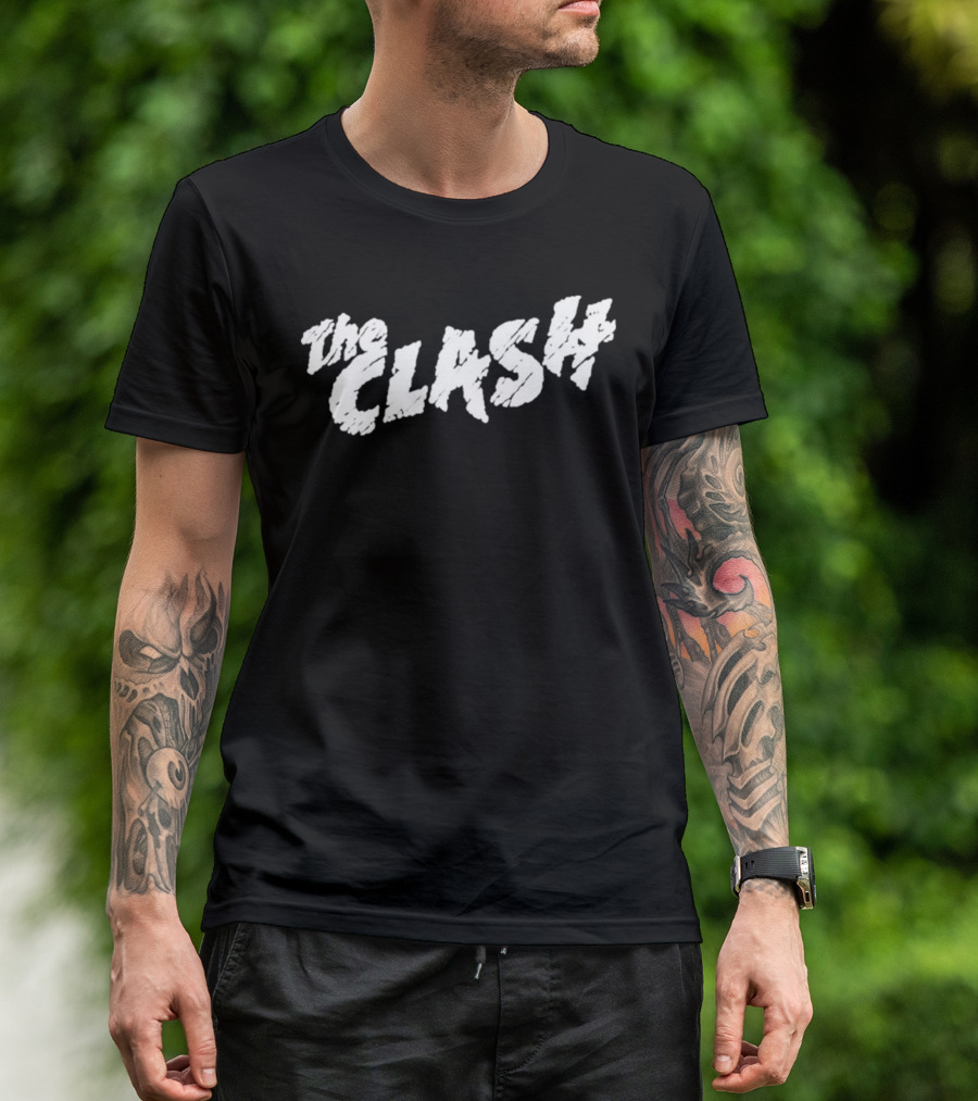 The Clash Logo Text In Distressed White T-Shirt