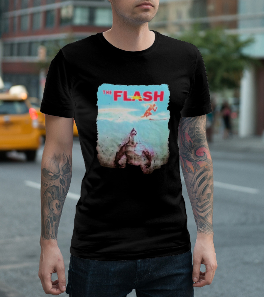 The Flash Running Above King Shark In Ocean T-Shirt