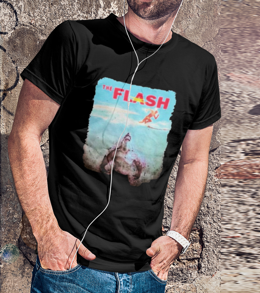 The Flash Running Above King Shark In Ocean T-Shirt