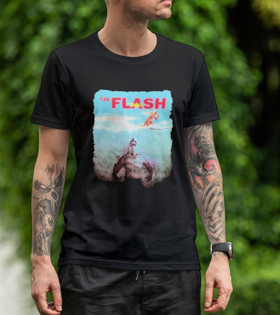The Flash Running Above King Shark In Ocean T-Shirt