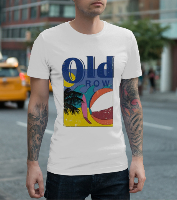 Old Row Beach Scene With Palm Trees And Beach Ball T-Shirt
