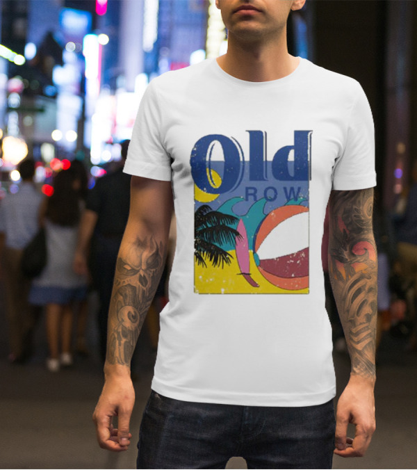 Old Row Beach Scene With Palm Trees And Beach Ball T-Shirt