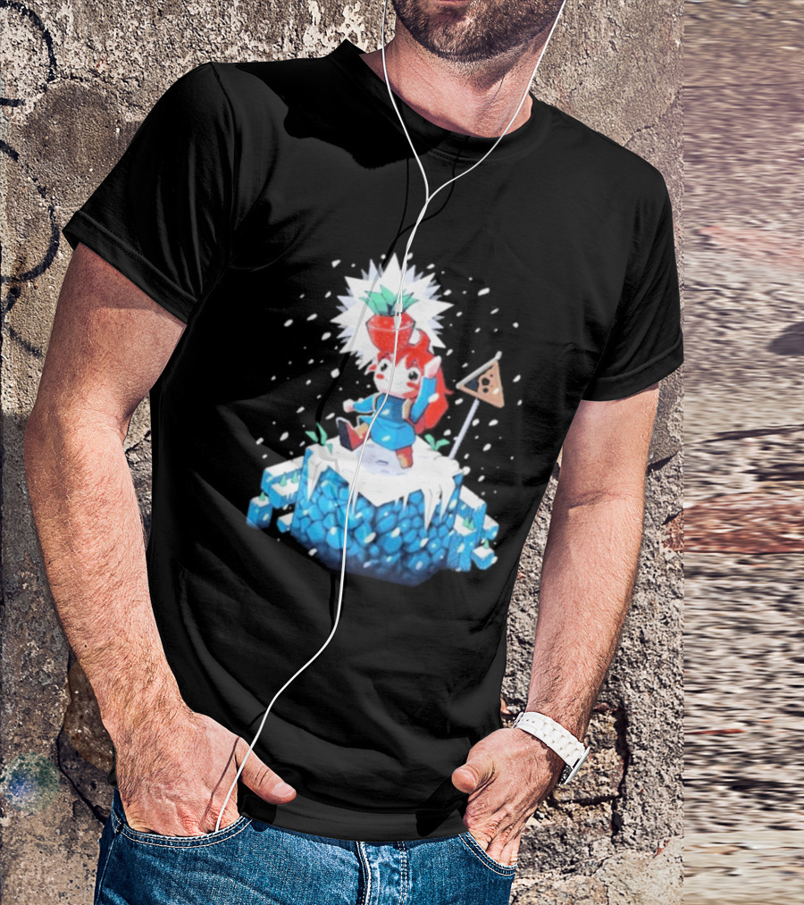 The Yetee Celeste 64 Pixel Adventure Character With Strawberry And Flag On Ice Mountain T-Shirt