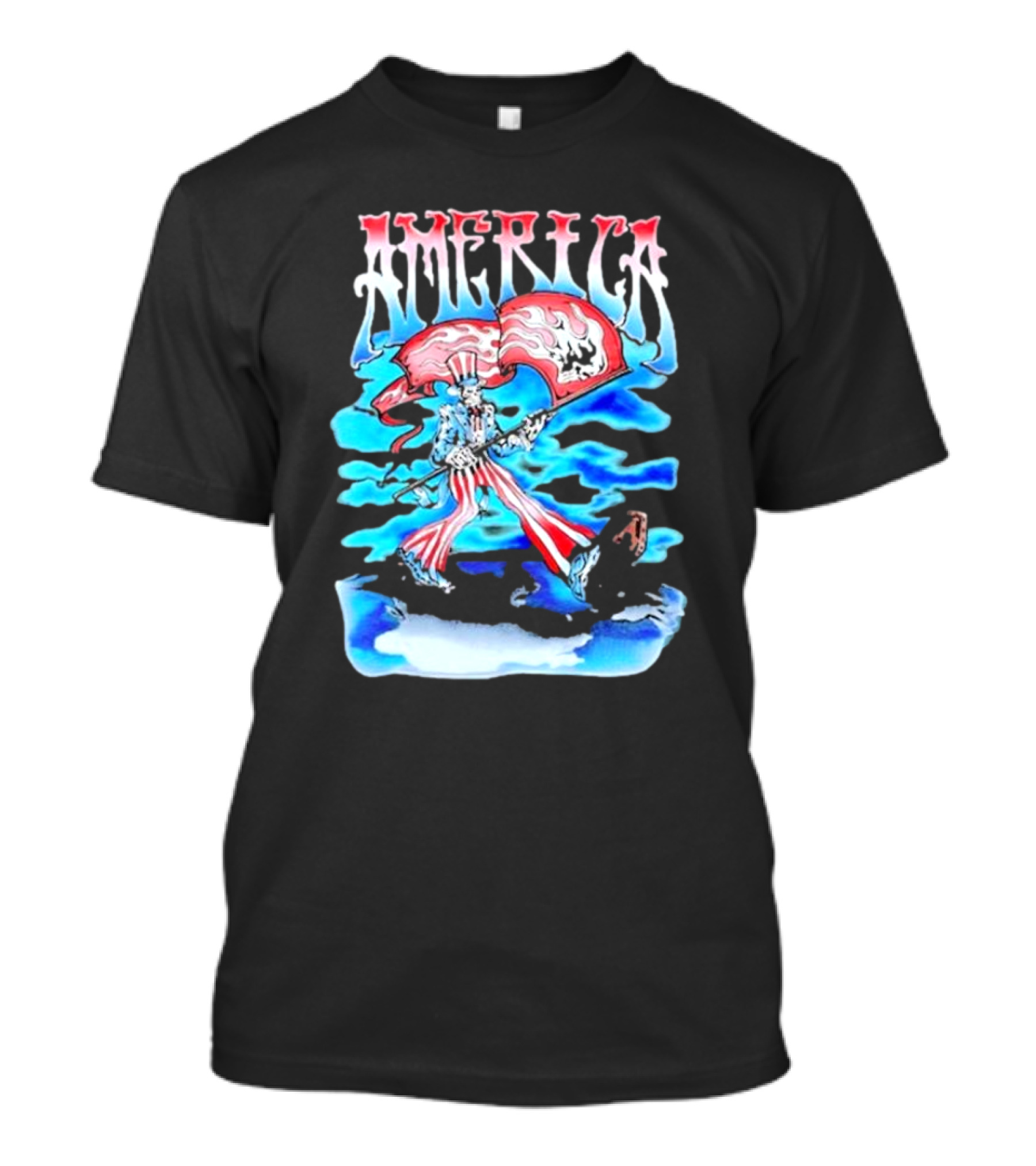 Warren Lotas America Skeleton Uncle Sam With Skull Flags T-Shirt