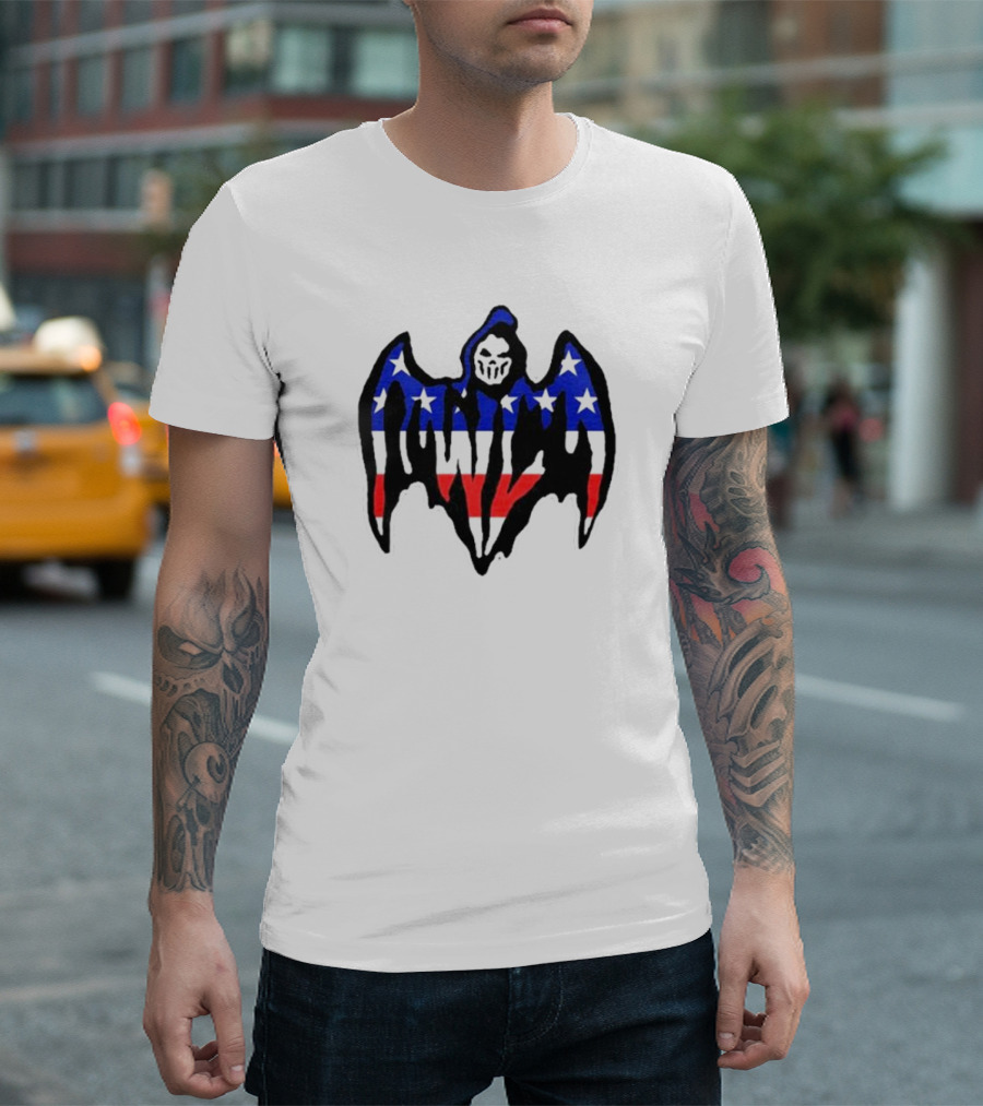 Warren Lotas Patriotic Stars and Stripes Winged Skull T-Shirt