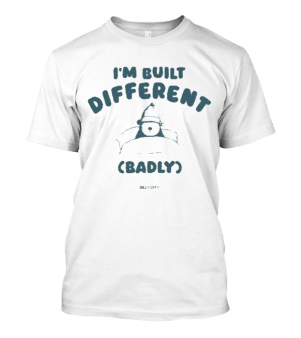 Sillycityco I’m Built Different Badly Funny Santa Hat Character T-Shirt