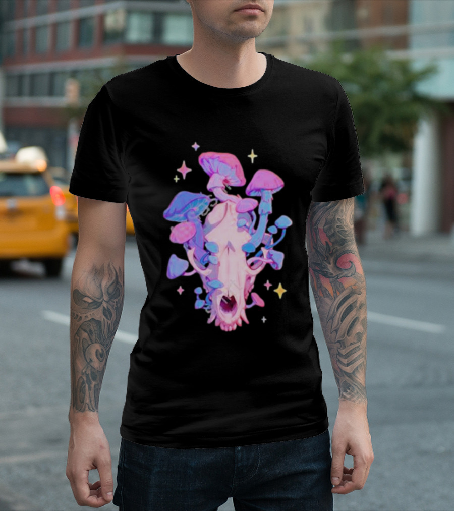 Simkaye Storenvy Magic Raccoon Skull Psychedelic Mushrooms Stars T-Shirt