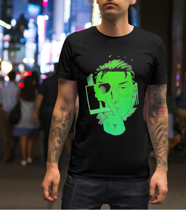 Skull Polaroid Green Neon Portrait Framerate T-Shirt