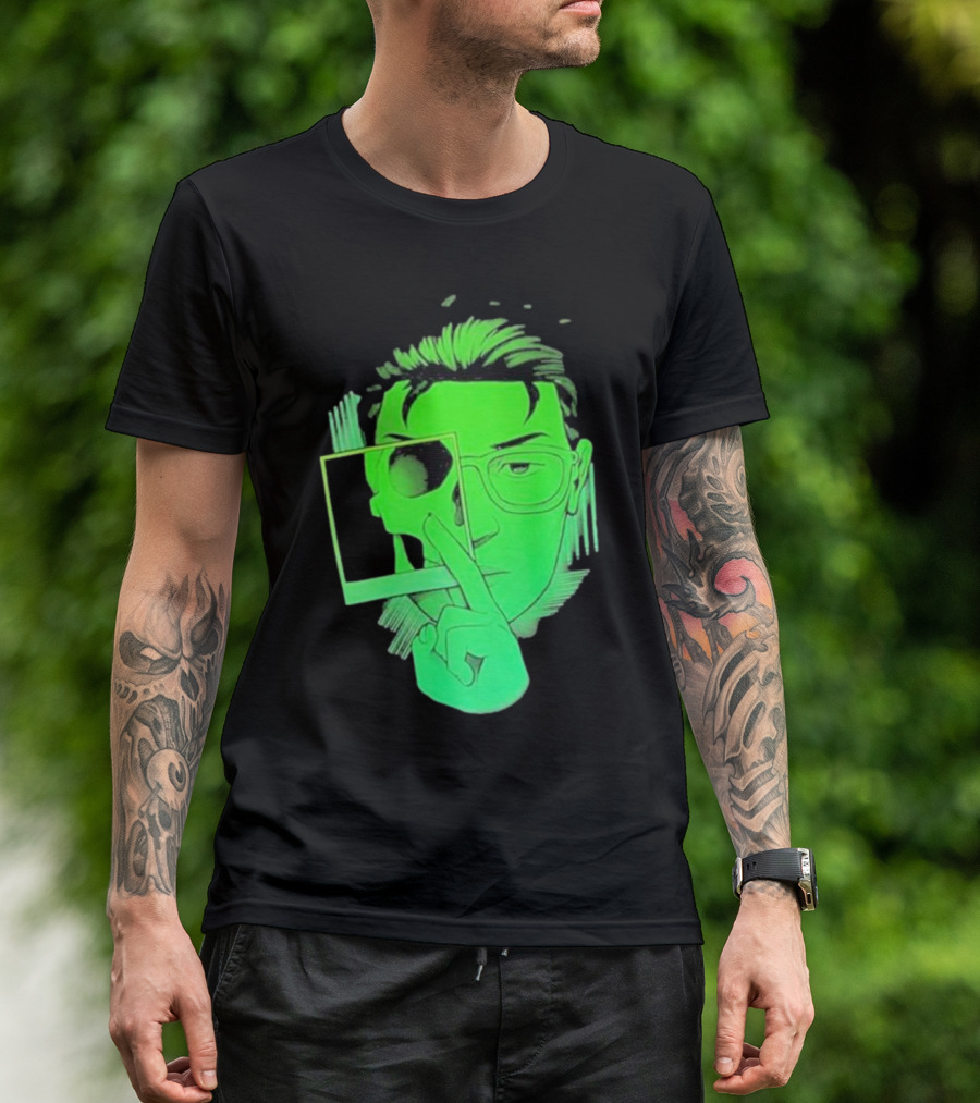 Skull Polaroid Green Neon Portrait Framerate T-Shirt