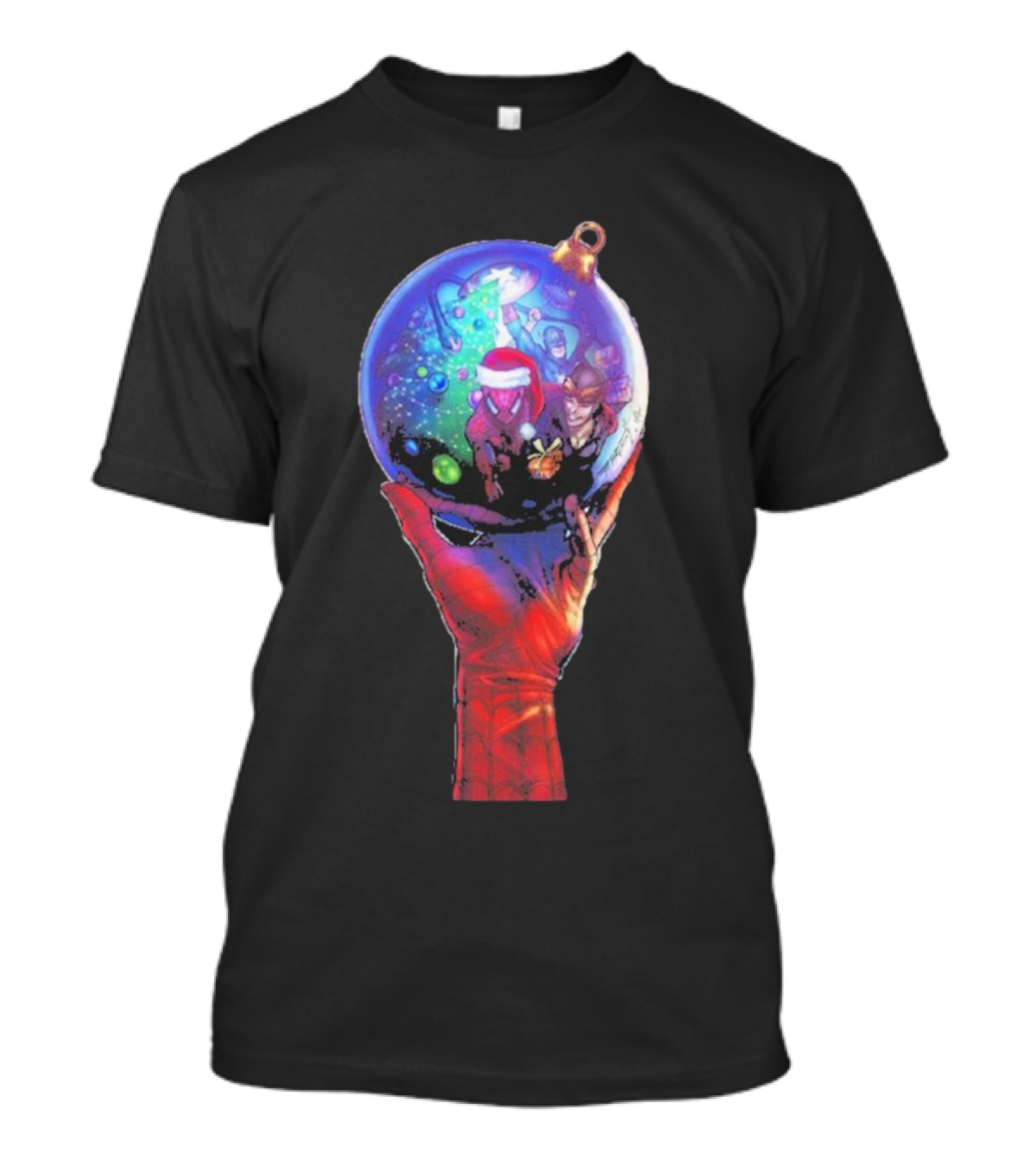 Spider-Man Christmas Ornament With Santa Hat Reflection T-Shirt