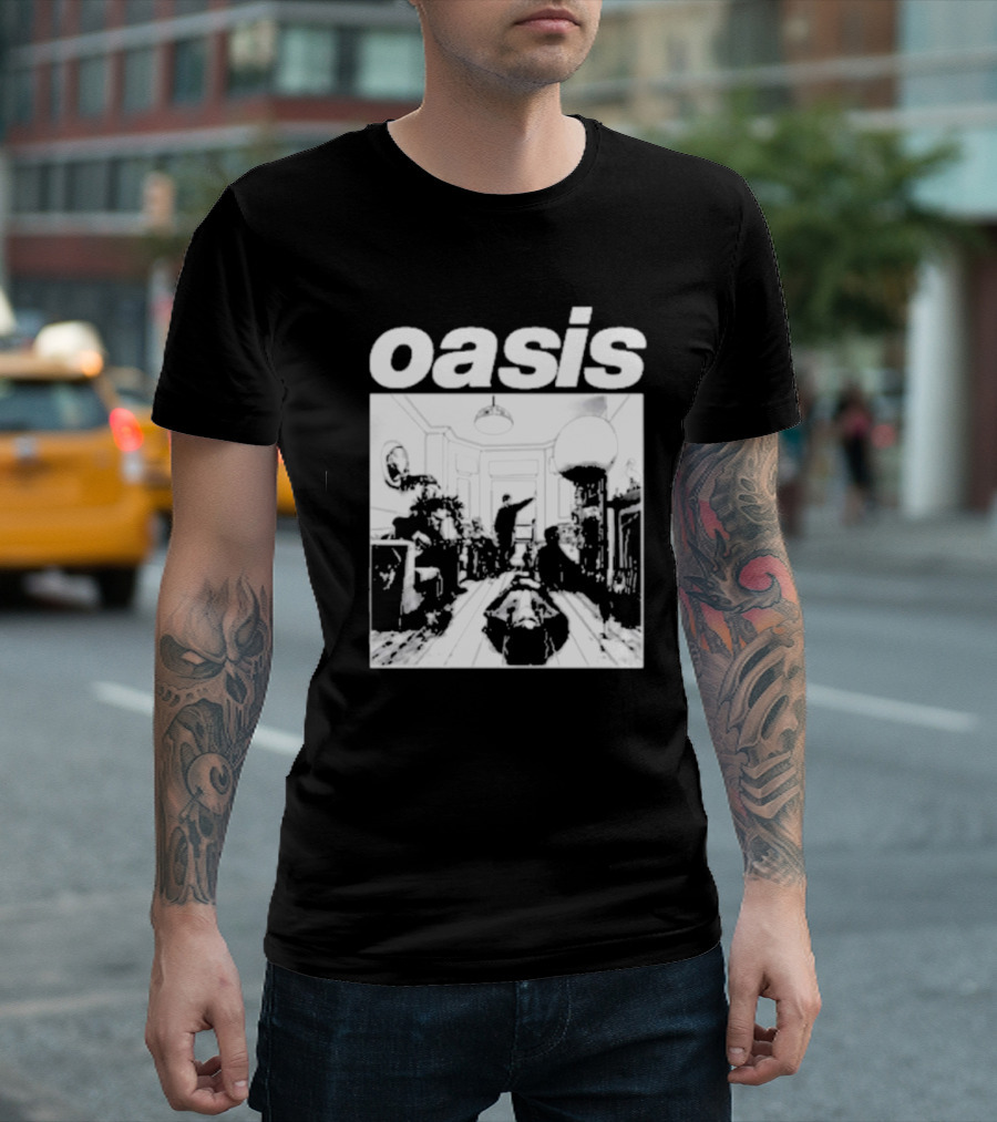 Oasis Definitely Maybe Monochrome Room Scene T-Shirt