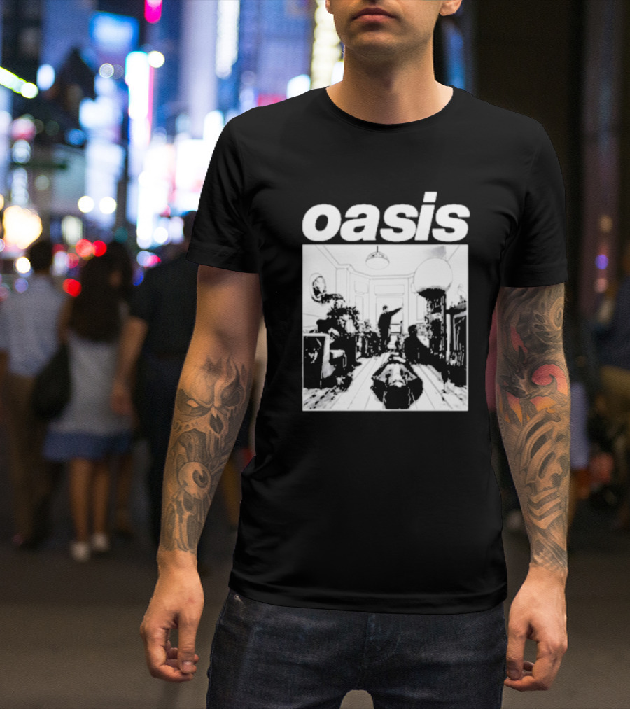 Oasis Definitely Maybe Monochrome Room Scene T-Shirt