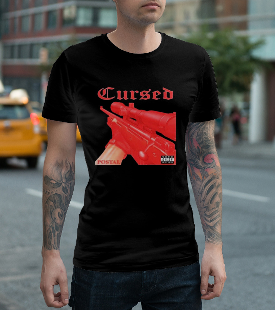 Cursed Postal Rifle Record Text Explicit Content T-Shirt