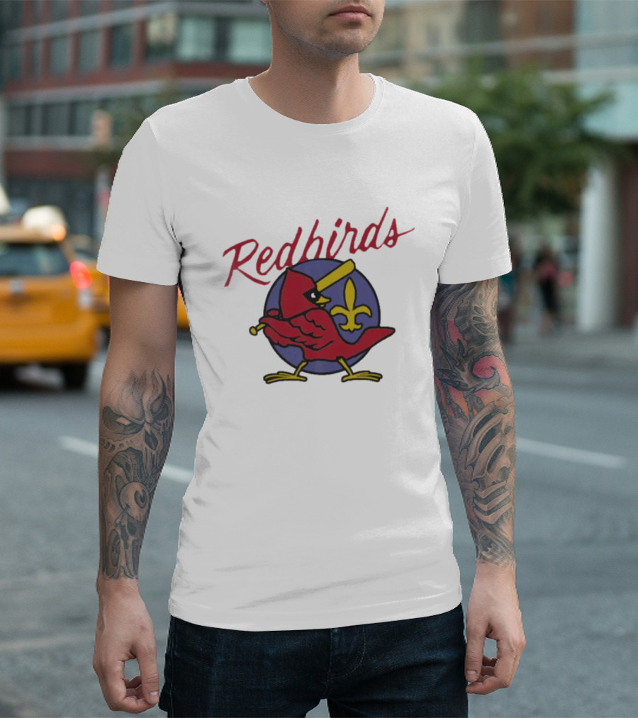 Redbirds St Louis Cardinals Baseball Fleur-de-Lis Icon Bird Bat T-Shirt