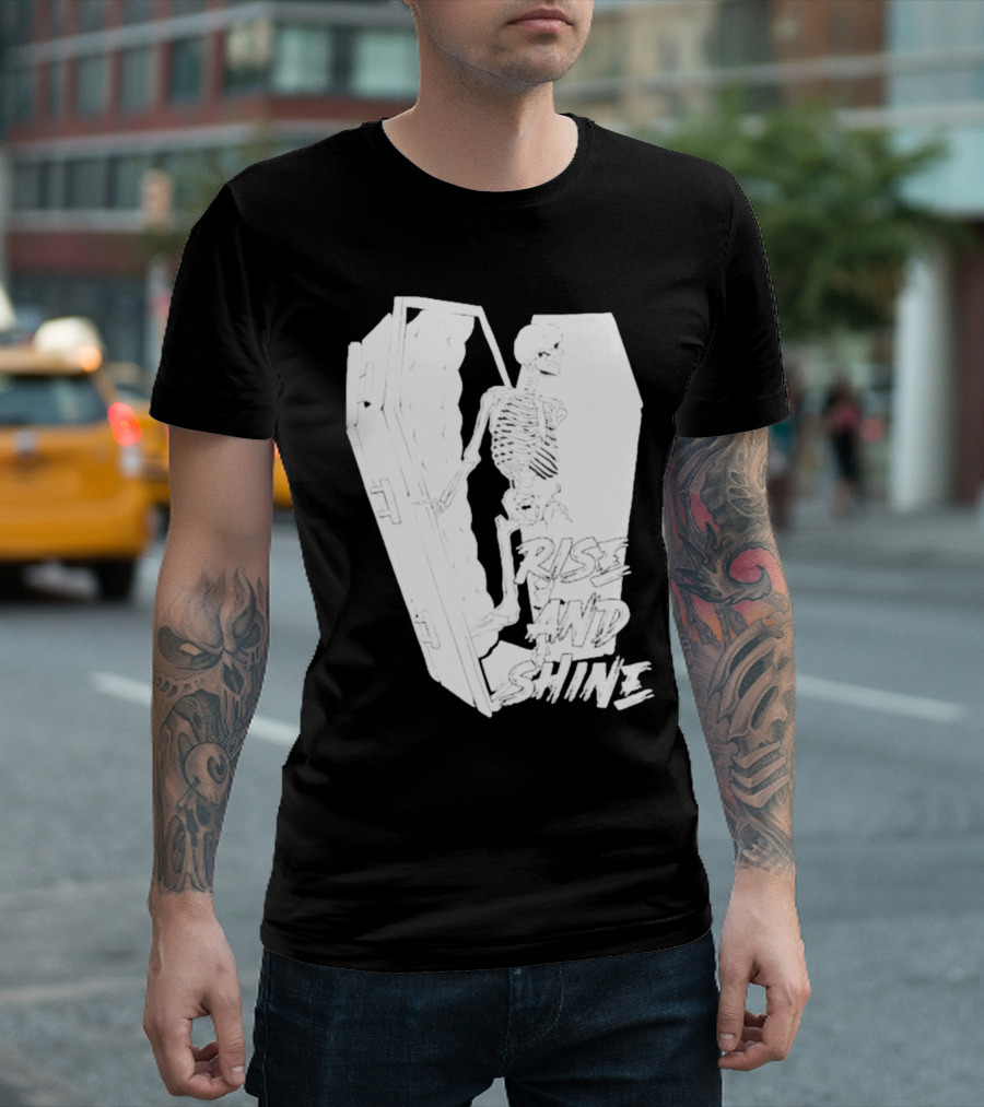 Rise and Shine Skeleton Emerging from Coffin T-Shirt