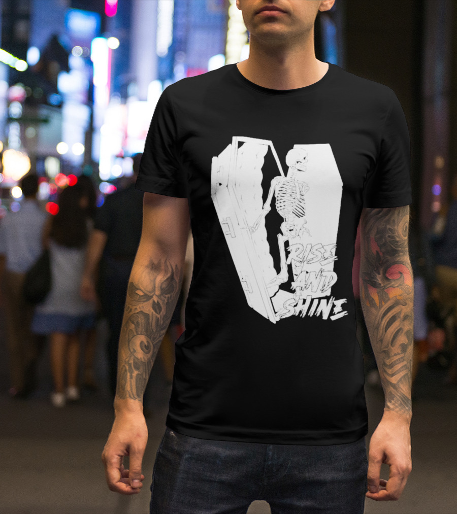 Rise And Shine Skeleton Emerging From Coffin T-Shirt