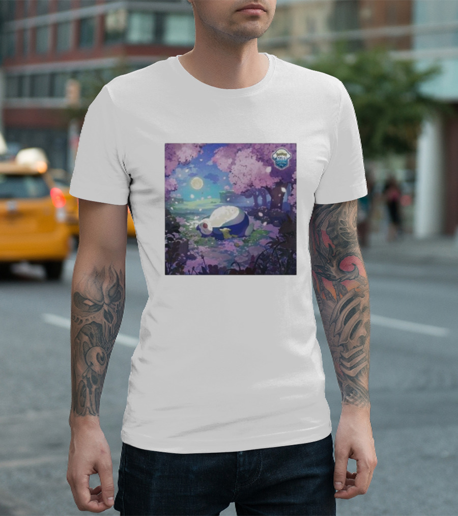 Pokémon Sleep Snorlax Under Cherry Blossom Moonlit Garden T-Shirt