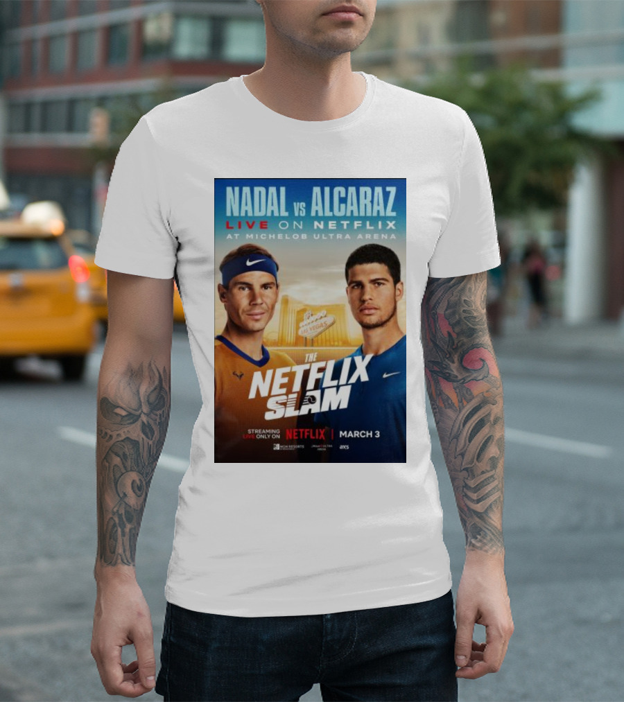 Nadal Vs Alcaraz Live on Netflix at Michelob Ultra Arena The Netflix Slam March 3 T-Shirt