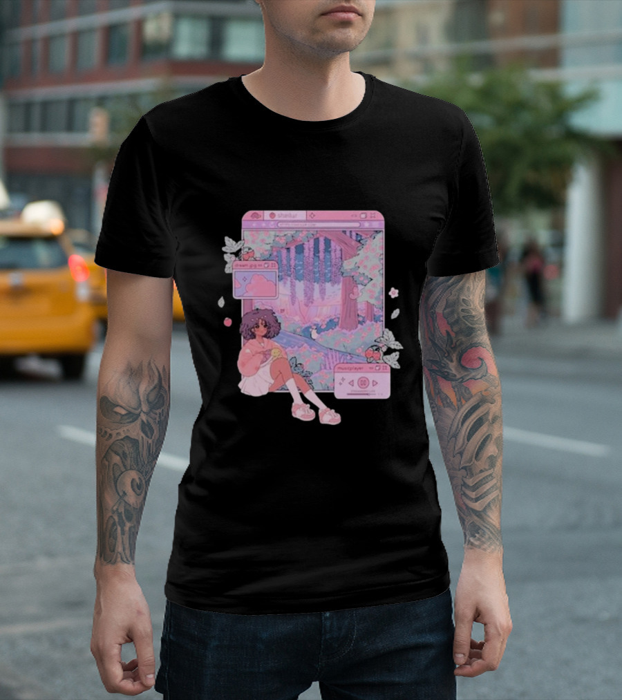 Sheilur Dreamy Strawberry Window Girl In Pink Forest T-Shirt