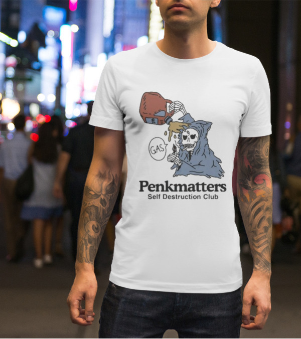 Penkmatters Self Destruction Club Gas Can Pouring On Hooded Figure T-Shirt
