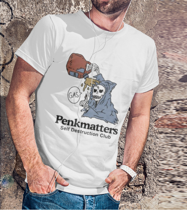 Penkmatters Self Destruction Club Gas Can Pouring On Hooded Figure T-Shirt