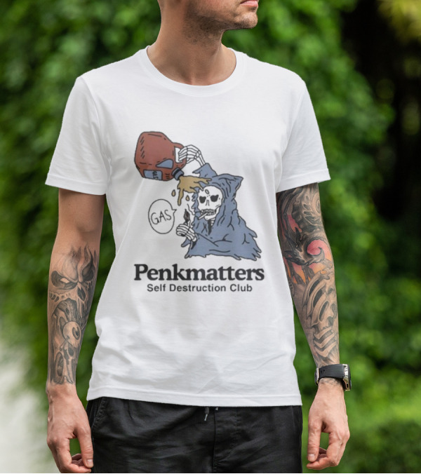 Penkmatters Self Destruction Club Gas Can Pouring On Hooded Figure T-Shirt
