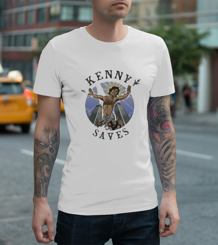 Kenny Saves Cross Icon with Crowd and Towers T-Shirt