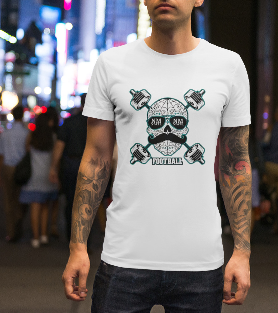 NM State Los Aggies Football Skull With Dumbbells T-Shirt