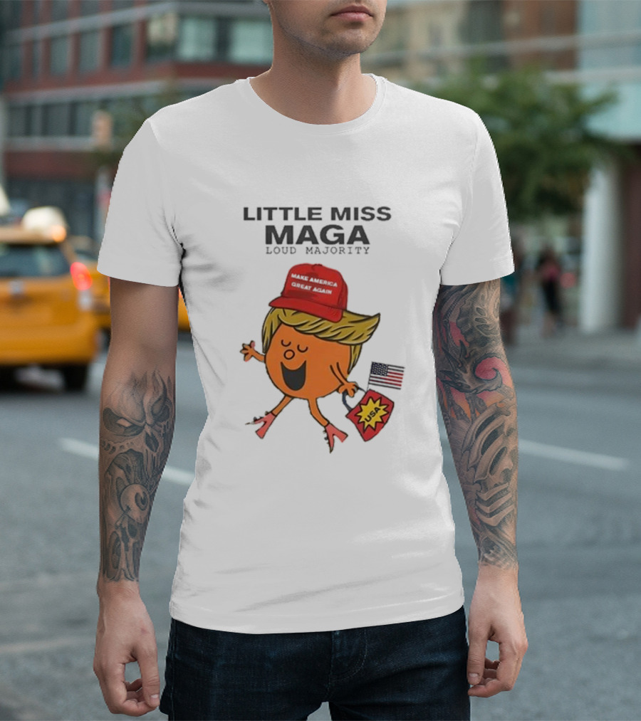 Little Miss Maga Make America Great Again Loud Majority USA Flag T-Shirt