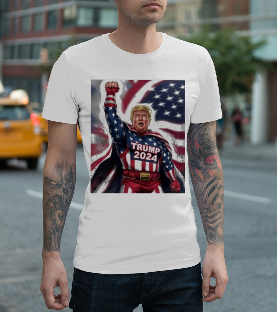 Trump 2024 Patriotic Hero with American Flag T-Shirt