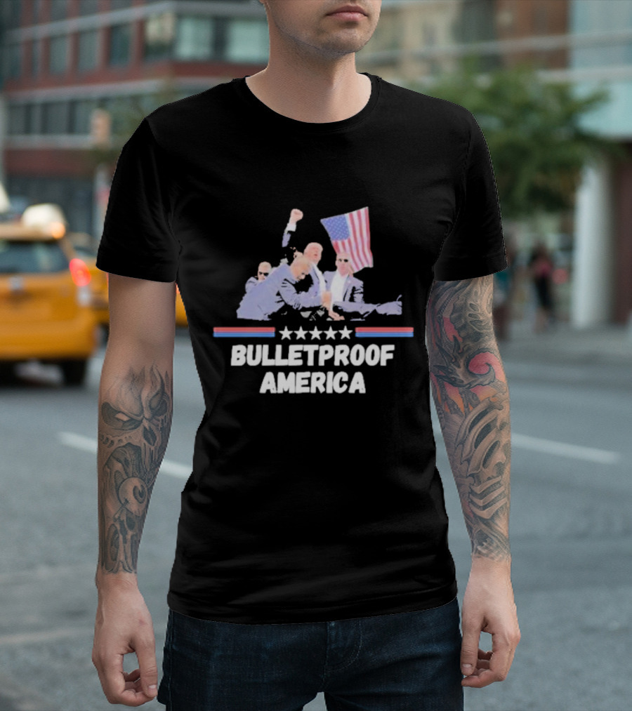 Bulletproof America Trump With Flag And Security Team T-Shirt