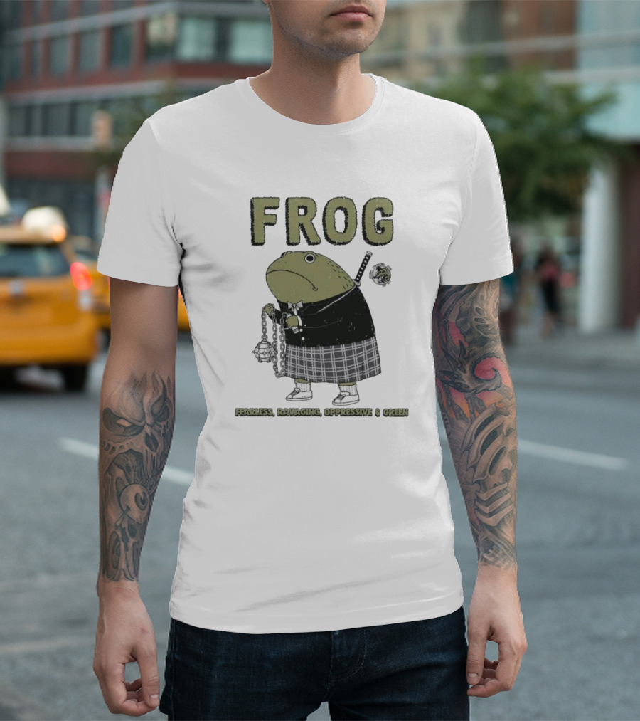 Frog Fearless Ravaging Oppressive and Green Plaid Outfit Chain Weapon T-Shirt