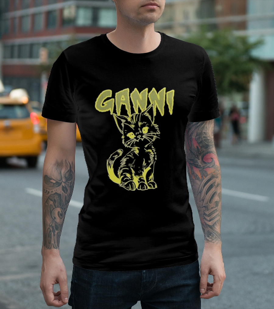 Ganni Relaxed Cat Graphic Yellow Neon T-Shirt