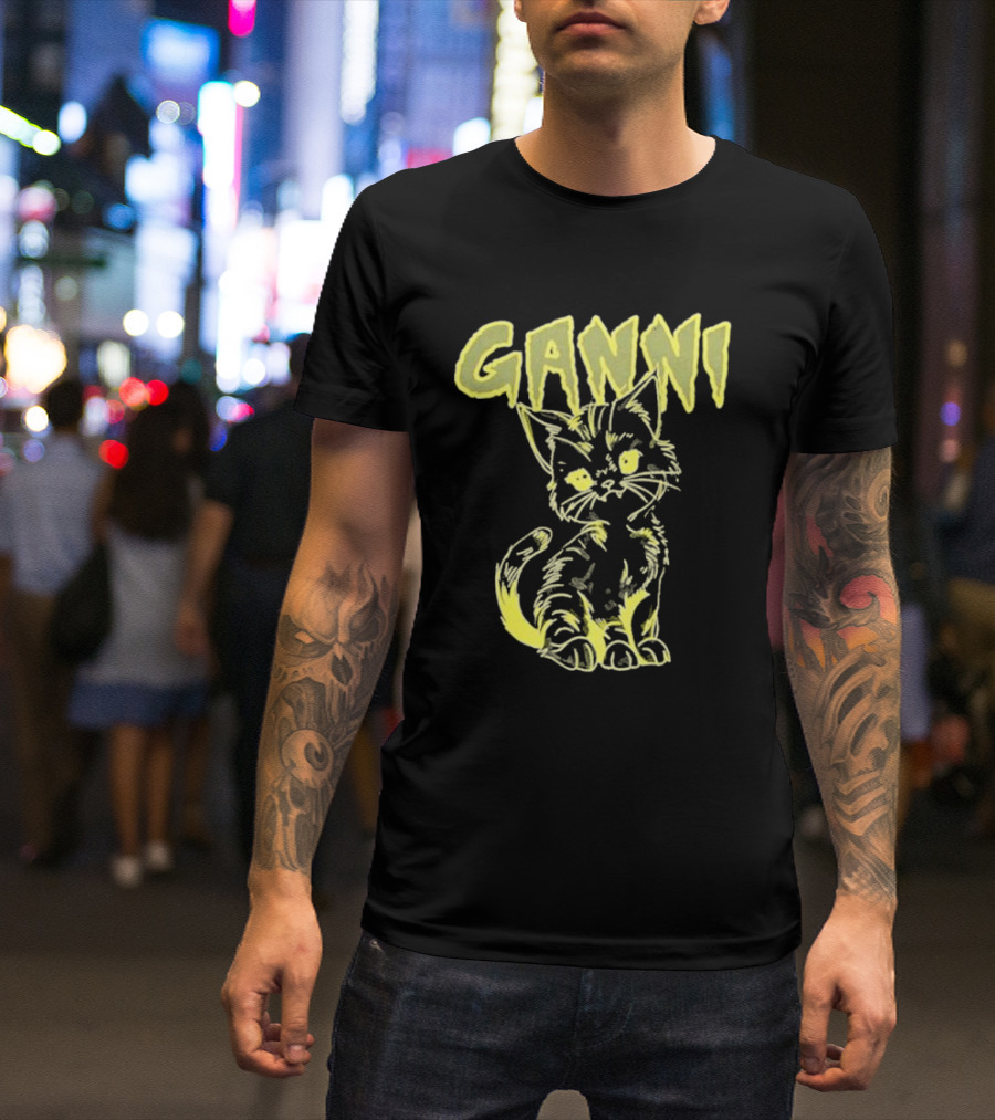 Ganni Relaxed Cat Graphic Yellow Neon T-Shirt