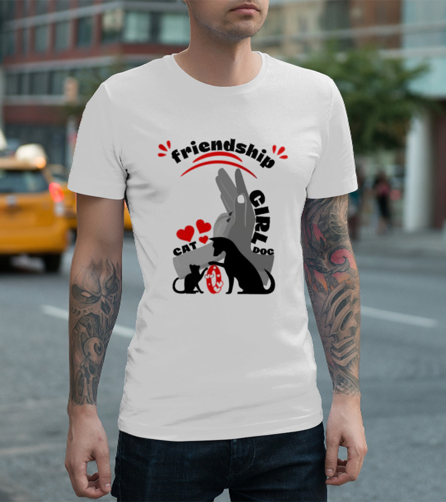 Friendship Girl Cat Dog Pet Pal Hearts T-Shirt