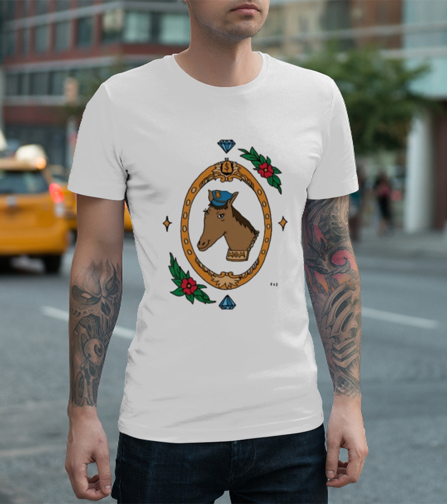 Horse Cop Mom Badge With Floral Ornament And Jewel Icons T-Shirt
