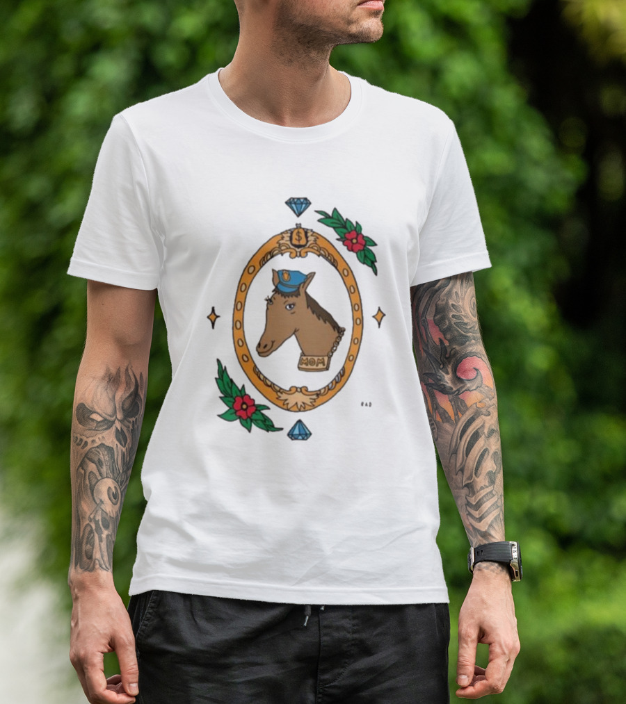 Horse Cop Mom Badge With Floral Ornament And Jewel Icons T-Shirt