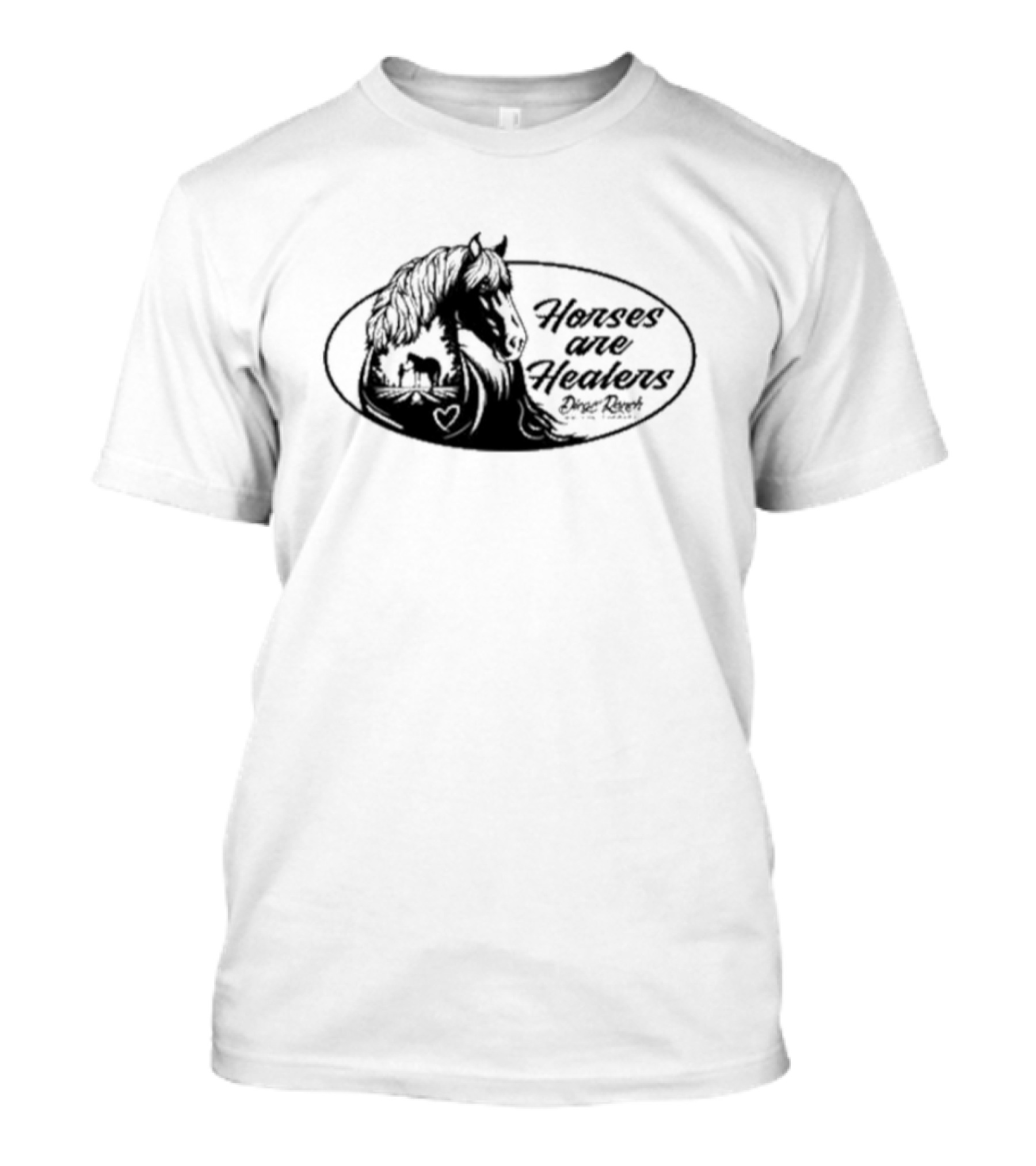 Horses Are Healers Diego Ranch Oval Horse Art With Heart And Foal T-Shirt