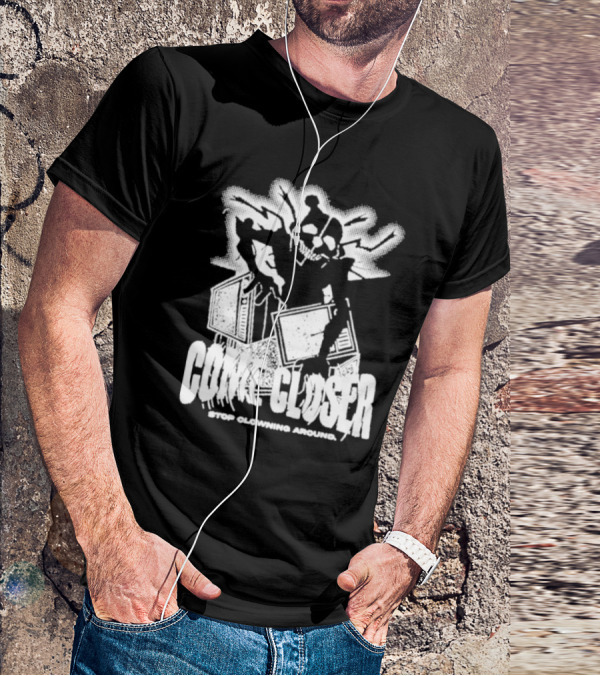 COME CLOSER STOP CLOWNING AROUND Jack-in-the-Box Skeleton With Lightning Effects T-Shirt